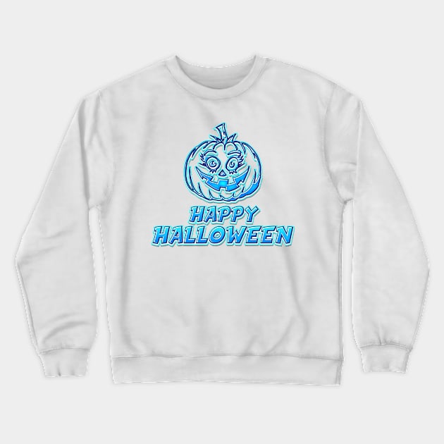 Blue Comics Style Happy Halloween Pumpkin Sticker Coolest Gift Idea for Kids Crewneck Sweatshirt by Naumovski